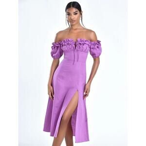 Miss Circle Quinley Lilac Linen Midi Dress
